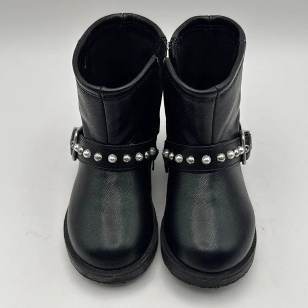Zara Studded Buckle‎ Fashion Ankle Boots Black Baby Toddler Girl Size 5 22 EU